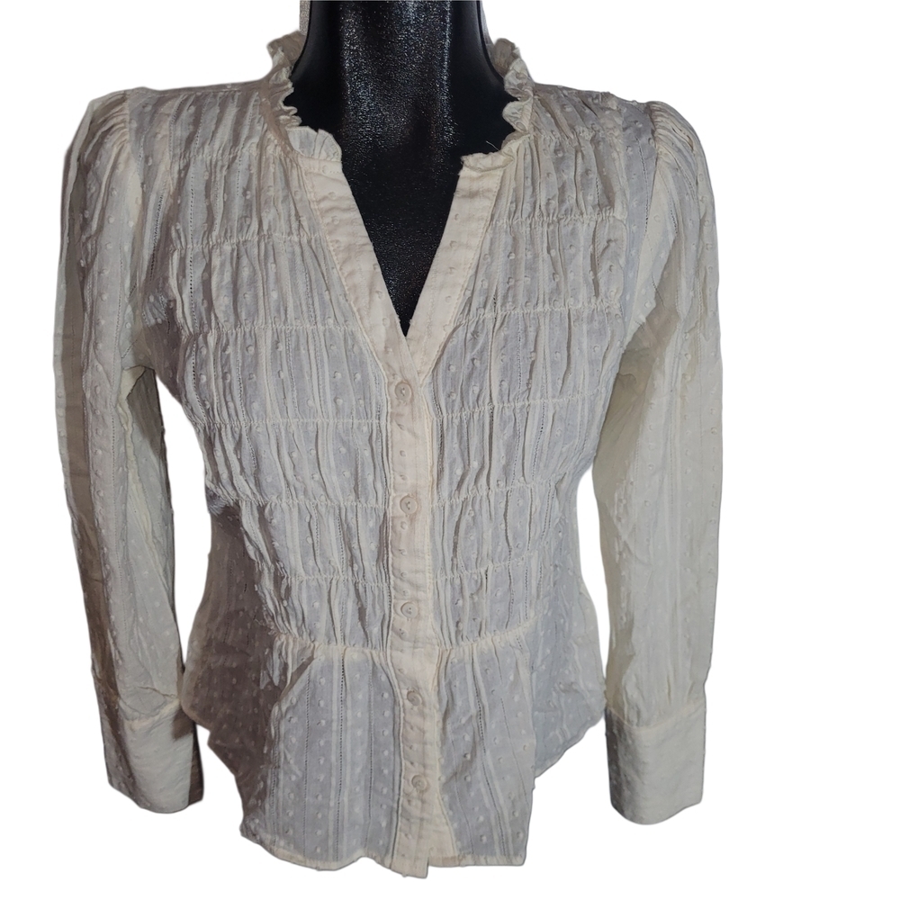 Cream Brand Blouse with V Neck and Button Up Front Size 38 EU